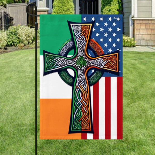 Irish Celtic Knot Cross St. Patrick’s Day Irish American Flag, Garden House Flag, St. Patrick's Day Decoration, St. Patrick's Day 2024