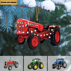 Personalized Farm Tractor Christmas Ornament, Custom Tractor Acrylic Flat Ornament, Christmas Gift For Farmer, Tractor Driver Christmas Gift