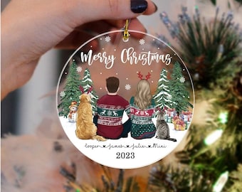 Custom Couple With Pets Ornament, 2023 Couple Christmas Ornament, Personalized Couple Ornament and Pet, Custom Pet Ornament, Christmas Decor