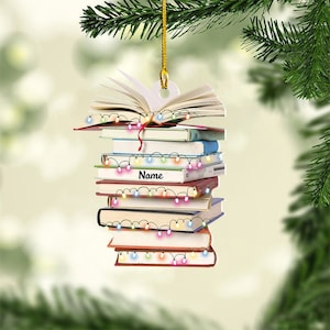 Personalized Books Christmas Tree Ornament, Books Christmas Ornament, Reading Books Ornament Gift, Books Ornament Decor, Books Lover