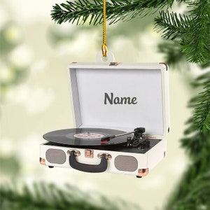 Personalized Vintage Turntable Record Player Ornament, Gift for Vinyl Record Lovers, Music Lovers, Vinyl Christmas Tree Hanging Ornament