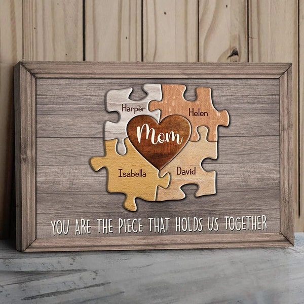 Personalized Puzzle Mom Canvas You Are The Piece That Holds Us Together Wall Art, Mother's Day Gift For Mom Grandmother