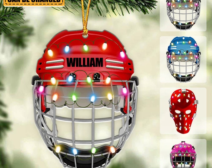 Personalized Hockey Helmet Player Ornament, Custom Name Hockey Ornament, Custom Acrylic Ornament, Hockey Keepsake, Hockey Uniform Ornament