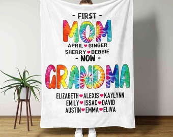 First Mom Blanket, Now Grandma Blanket, Colorful Blanket, Family Blanket, Custom Name Blanket, Mother's Day Gift For Mom Grandma