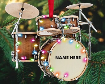 Personalized Drum Kit With Lights Christmas, Custom Drum Acrylic Ornament, Drum Kit Christmas Ornament, Drummer Gifts Christmas Decor