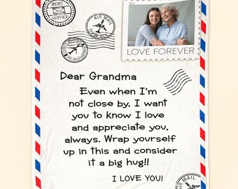Personalized Dear Grandma I Love You Love Letter Blanket, Custom Photo Blanket, Mother's Day Gift For Mom Grandma