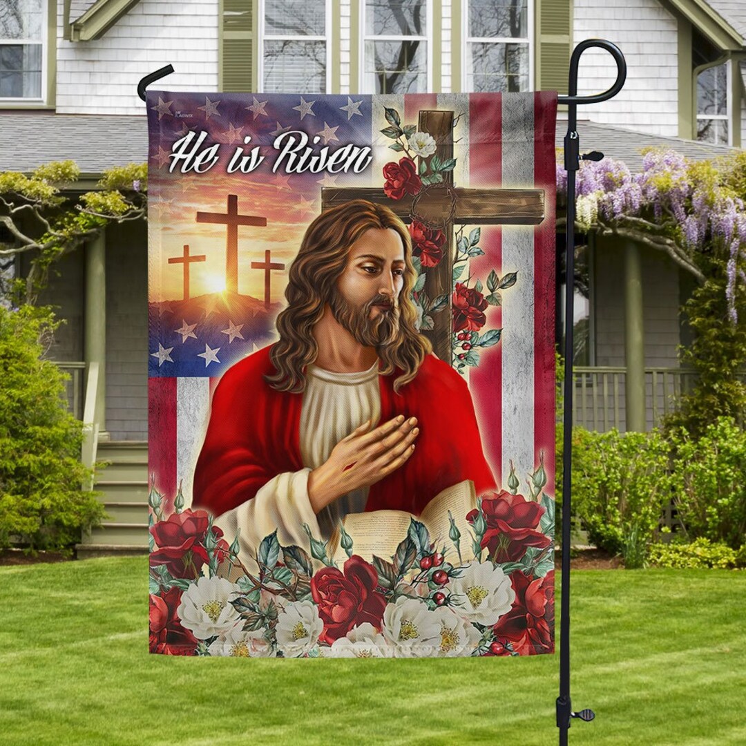 Easter Jesus Christ He is Risen Flag, Easter Garden Flag, Yard Decor, Easter Egg Flag, Jesus ...