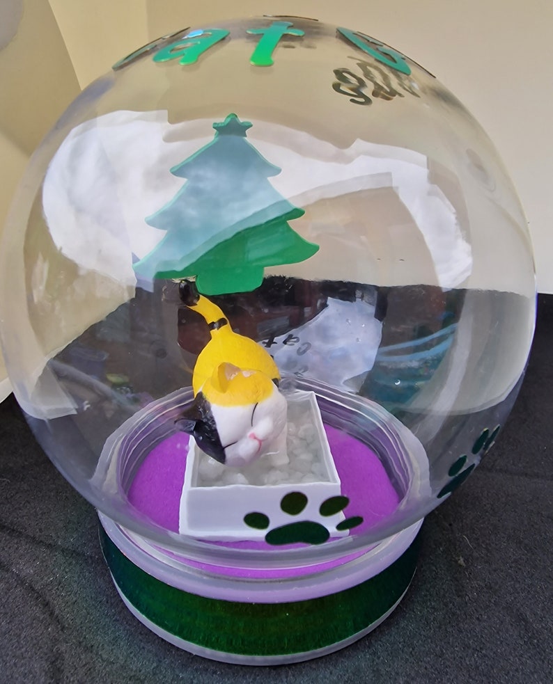Cat Lovers Snow Globe Litter Tray Version Black and White Etsy UK
