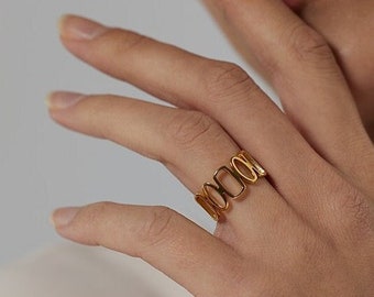 Irregular Unique Opening Ring Gold Geometric Ring Resizeable - Tarnish Free and Waterproof - Made to be worn everyday - Perfect gift for her