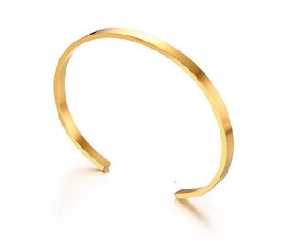 Simple Cuff Bracelet Gold Bangle Bracelet - Waterproof and Tarnish Free - Elegant Simple Minimal Gift Women Men - Adjustable