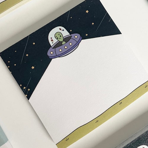 Alien Sticky Notes 3x3 Inch 50 Sheets UFO Abduction Etsy
