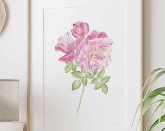Blush pink rose wall art Watercolor rose print Rose painting Rose watercolor print Pink rose art print Light pink wall art Floral artwork
