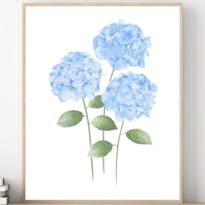 Blue hydrangea print Hydrangea painting Hydrangea watercolor flowers Botanical print Blue floral wall art Cottage wall decor Hydrangea gift