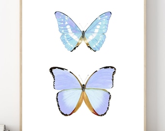 blue butterfly wall decor, Morpho butterfly wall art, watercolor blue butterfly painting, colorful butterfly print, butterfly poster, gift