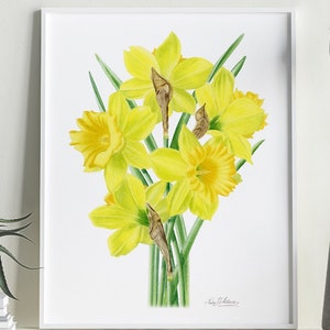DAFFODIL art print, daffodil watercolor painting, yellow flower artwork, floral wall art, March birth flower print, March birthday gift