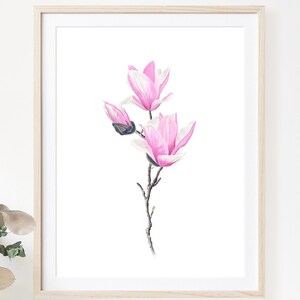 PINK MAGNOLIA WATERCOLOR painting, magnolia print, magnolia wall art, magnolia flower artwork, floral art print, pink blossom gift for mom