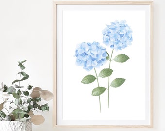 Blue hydrangea painting Blue Hydrangea print Hydrangea art print Hydrangea gift Blue botanical print Cottage core decor French country art