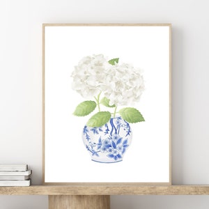 Blue chinoiserie art Ginger jar painting Hydrangea print Ginger jar print Blue floral vase Chinoiserie wall art Hydrangea painting China art