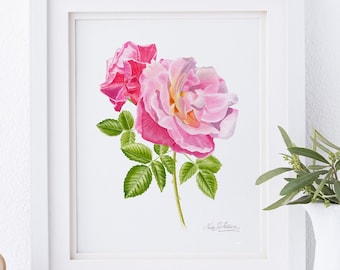 PINK ROSE WATERCOLOR print, pink rose painting, pink rose wall art, rose flower, living room wall decor, bedroom wall art, floral artwork