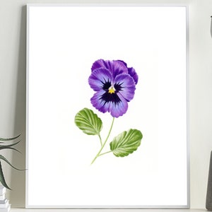 February birthday gift, February birth flower print, violet flower art print, watercolor violet painting, violet wall art, botanical print