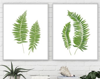 Watercolor fern print Fern plant poster Painted fern prints Fern botanical print set of 2 Botany poster Green watercolor Greenery wall art