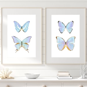 Watercolor butterfly print set of 2 prints, aqua blue butterfly wall art, colorful butterfly wall decor, purple butterfly poster painting