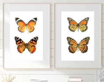 Watercolor Monarch Butterfly Wall Art Set of 2 Monarch Butterfly Print Monarch Poster Butterfly Lover Gift Burnt Orange Insect Art Print