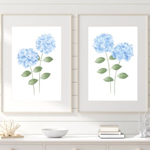 Blue hydrangea painting Hydrangea print set of 2 Watercolor hydrangea gift Botanical print Modern Farmhouse wall art Blue Floral wall decor
