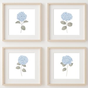 Blue hydrangea print set 4 Light blue wall art Hydrangea wall art Watercolor hydrangea painting Coastal wall art Watercolor botanical prints