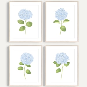 Light blue hydrangea print set 4 Light blue wall art Hydrangea painting Hydrangea wall art Coastal wall art Blue Hydrangea watercolor prints