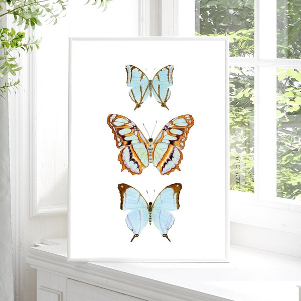 malachite butterfly print, aqua blue butterfly wall art, butterfly wall decor, colorful butterfly poster, watercolor butterfly painting