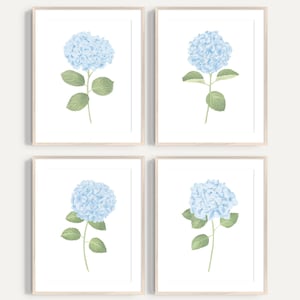 Light blue hydrangea print set 4 Hydrangea wall art Light blue wall art Hydrangea painting Coastal wall art Hydrangea watercolor prints gift