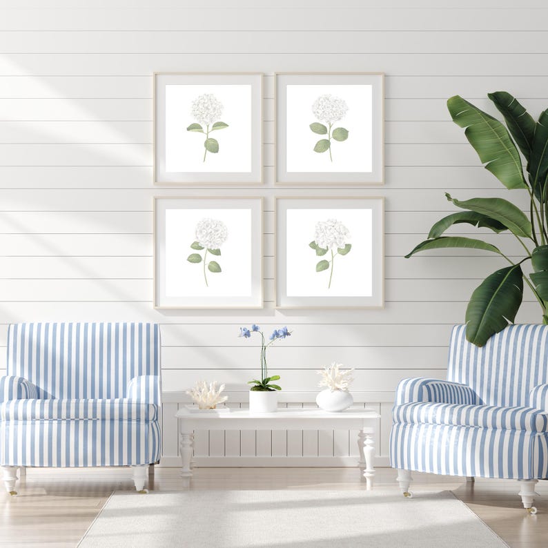 White Hydrangea Print Set of 4 Gallery Wall Set Hydrangea Painting ...