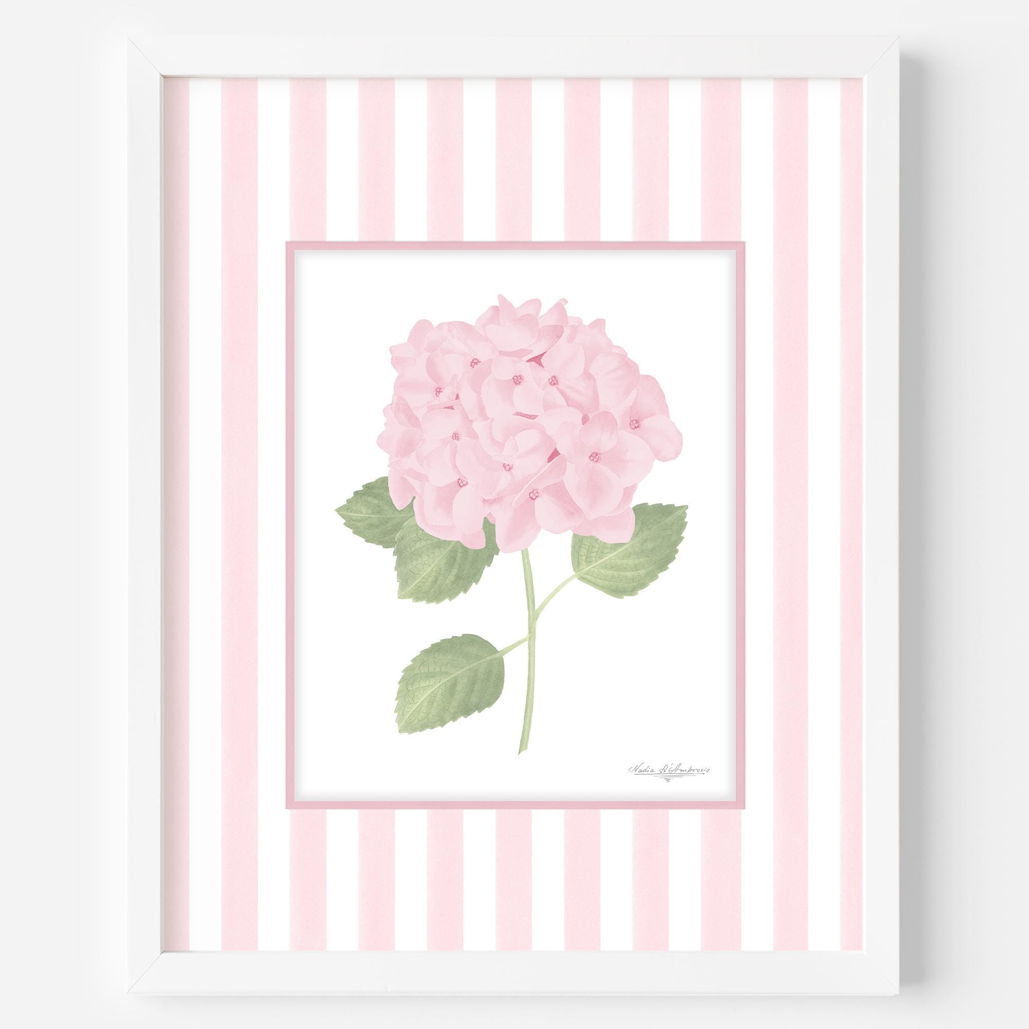 French Country Wall Art Pink Hydrangea Print Set of 2 Striped Art ...