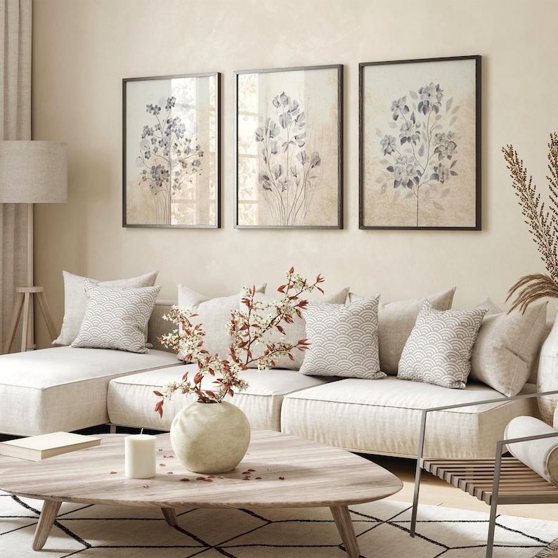 Modern Farmhouse Wall Decor Set of 3 Prints Botanical Wall Art Rustic ...