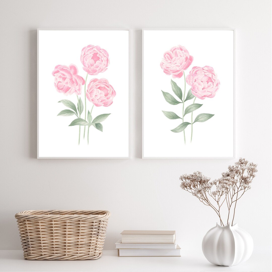 Blush Pink Peony Painting Watercolor Peonies Print Set 2 Peony Wall Art ...