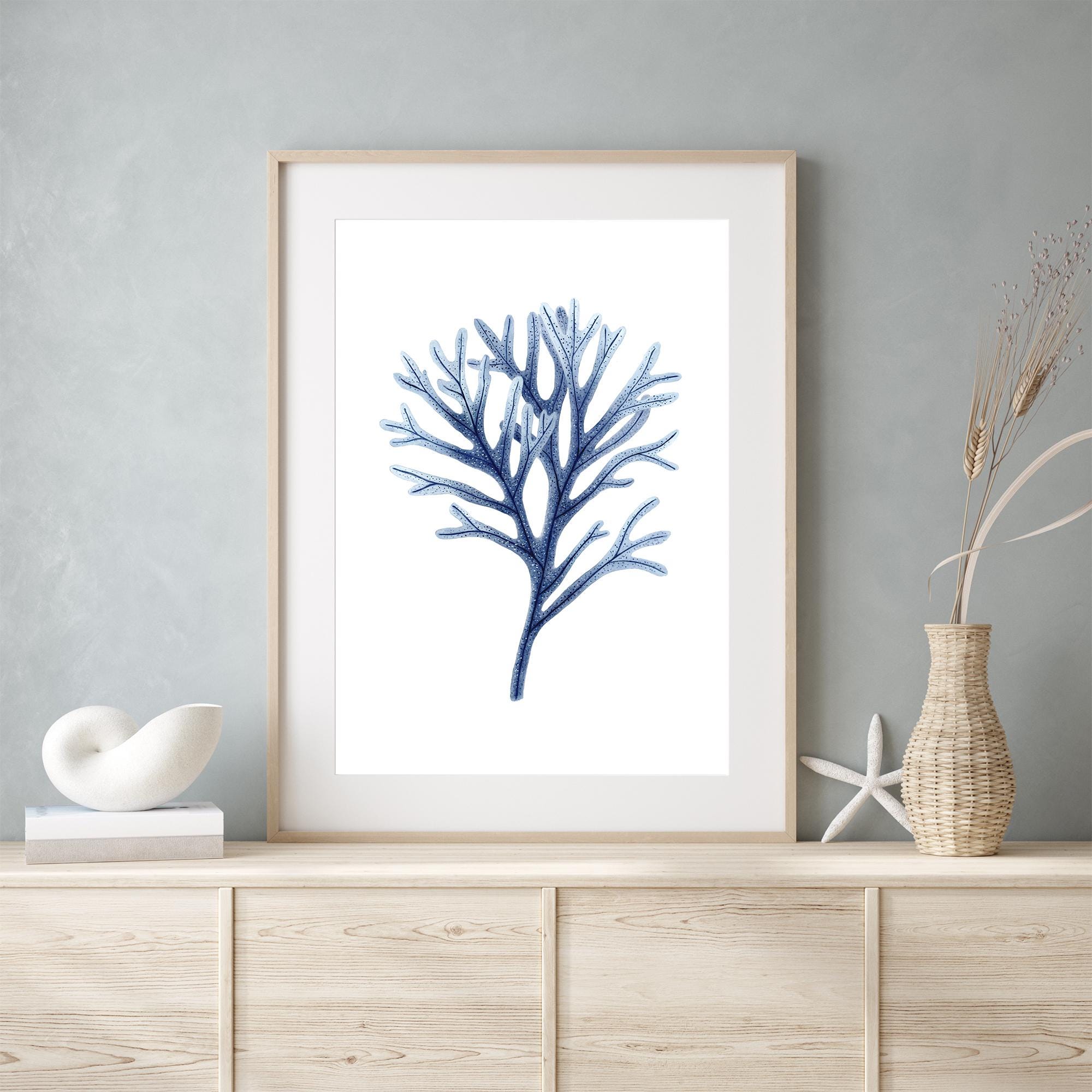 Blue Coral Prints Set 3 Navy Blue Wall Art Coastal Wall Art Nautical ...