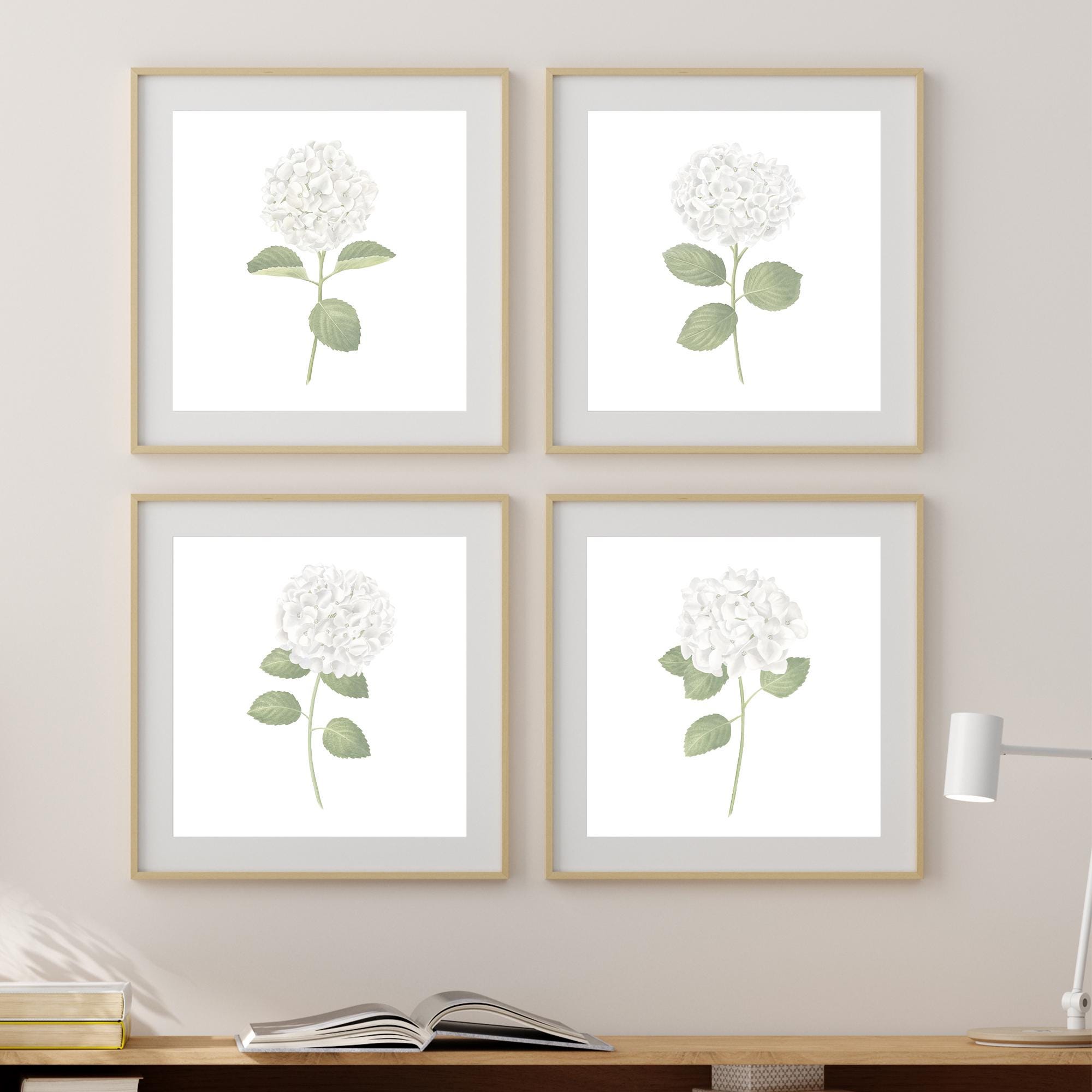 White Hydrangea Print Set of 4 Gallery Wall Set Hydrangea Painting ...