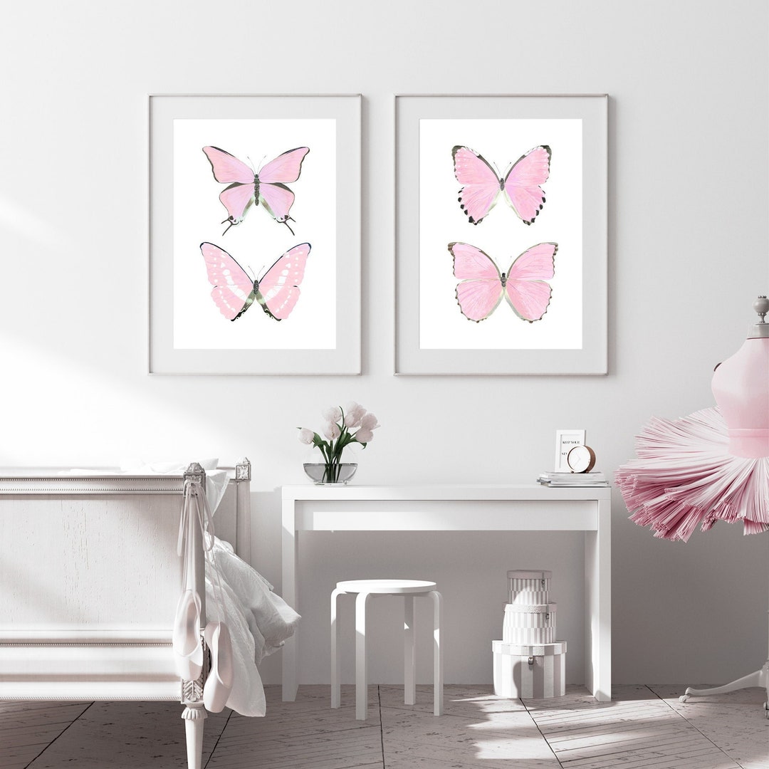 Blush Pink Butterfly Nursery Wall Art Butterfly Print Set of 2 Baby