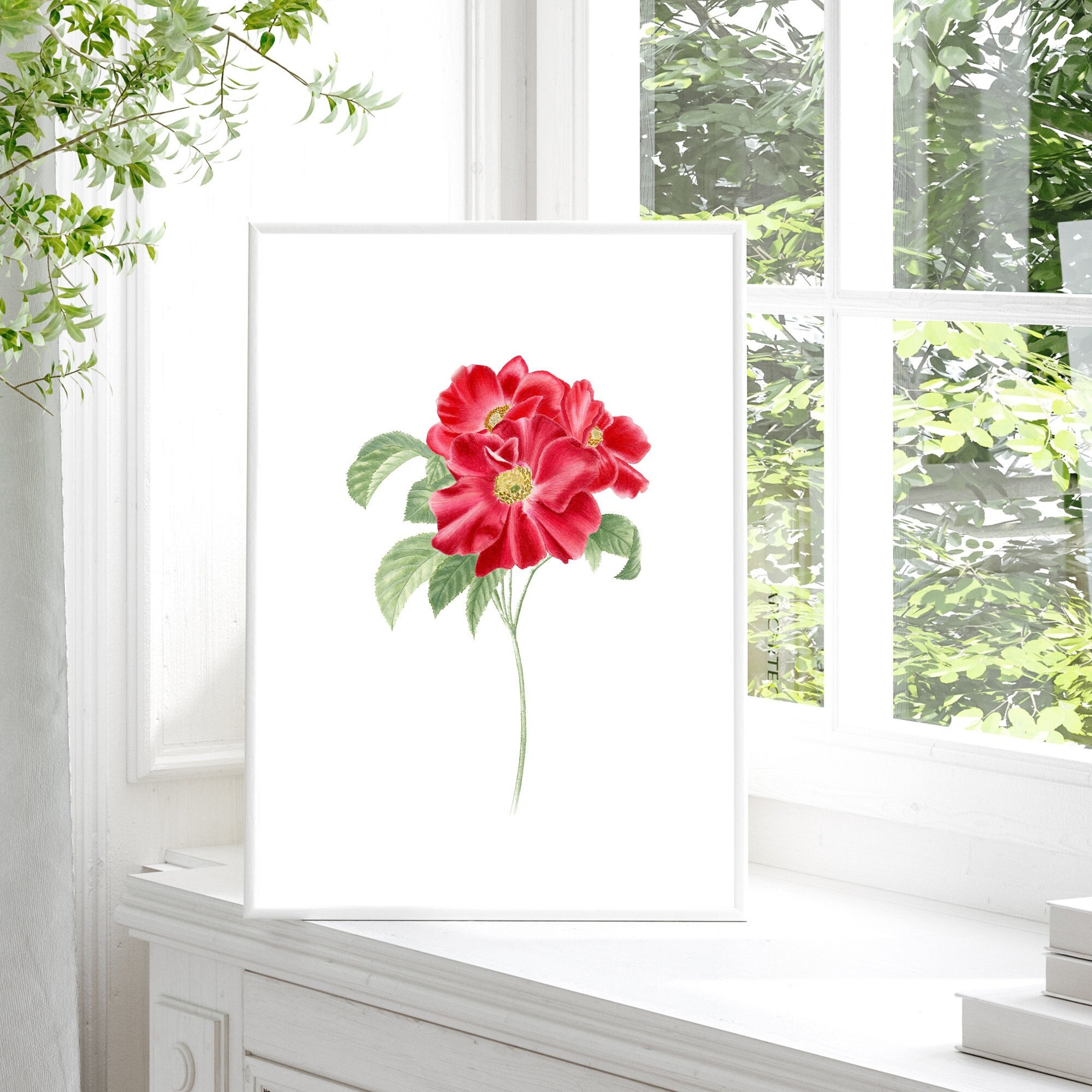Red Roz Print Red Rose Print, Minimalist Red Rose Wall Art, Red Flower Print ...