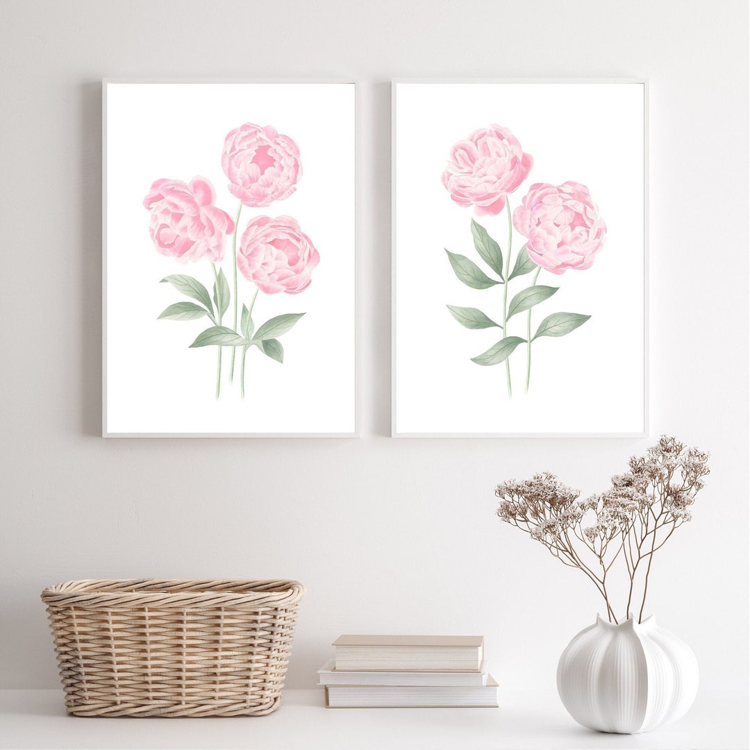 Blush Pink Peony Painting Watercolor Peonies Print Set 2 Peony Wall Art ...