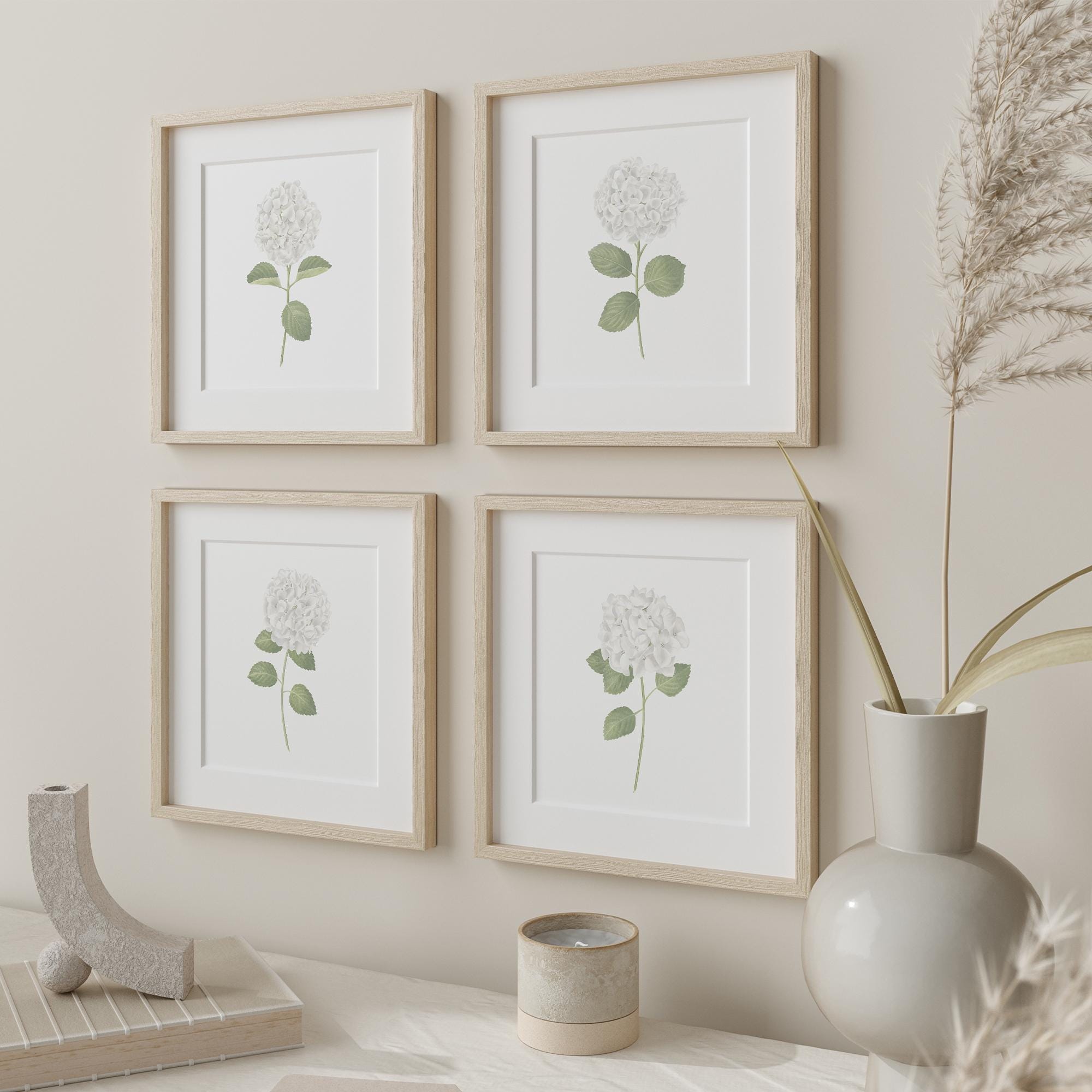 White Hydrangea Print Set of 4 Gallery Wall Set Hydrangea Painting ...
