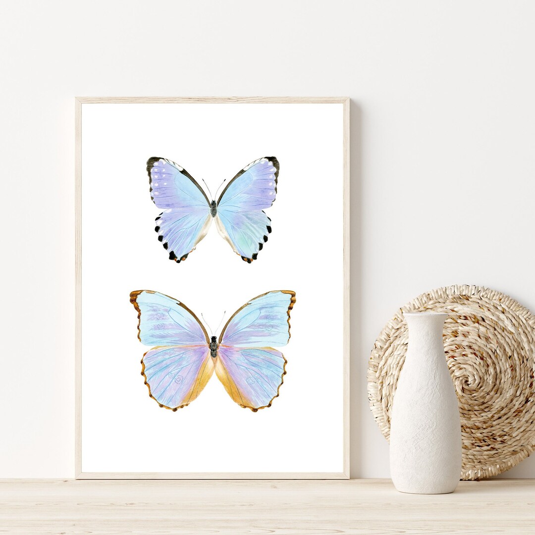 Blue Butterfly Wall Art Purple Butterfly Print Watercolor Butterfly