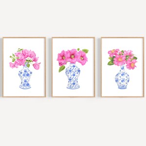 White blue chinoiserie vase print, ginger jar wall art, chinoiserie print, blue and white china print, blue willow decor, asian wall art