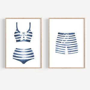 Vintage bathing suit print set 2 Nautical wall decor Vintage swimsuit art print Beach house decor Beach wall art Retro wall art Bathroom art