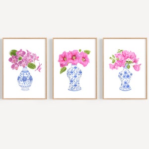 Blue white chinoiserie art print, chinoiserie wall art, chinese vase, blue white china print, ginger jar painting, blue willow decor, asian