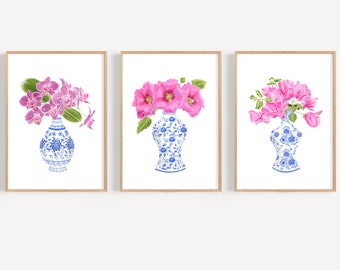 Blue white chinoiserie art print, chinoiserie wall art, chinese vase, blue white china print, ginger jar painting, blue willow decor, asian