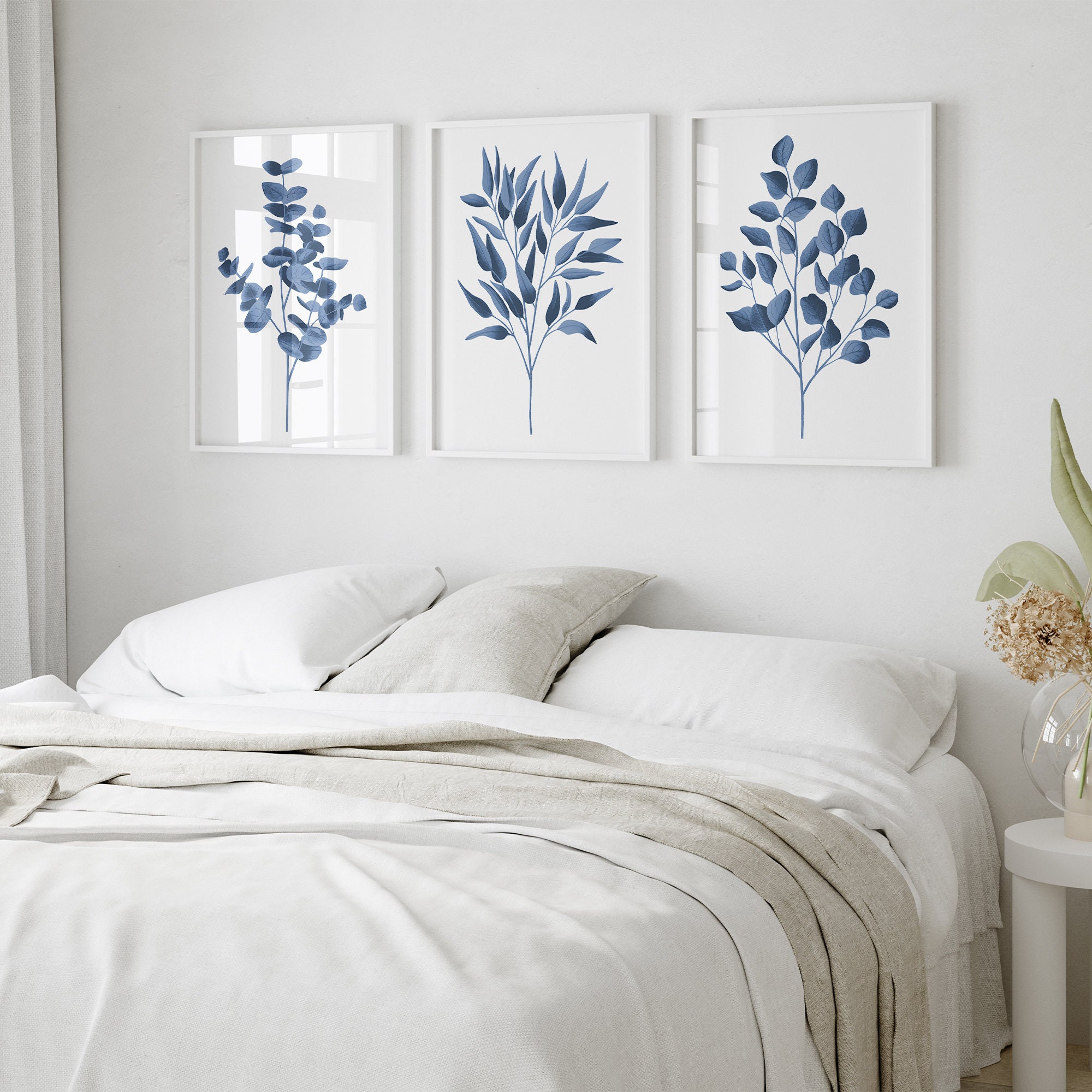 Navy Blue Eucalyptus Art Print Set of 3 Navy Blue Wall Art - Etsy