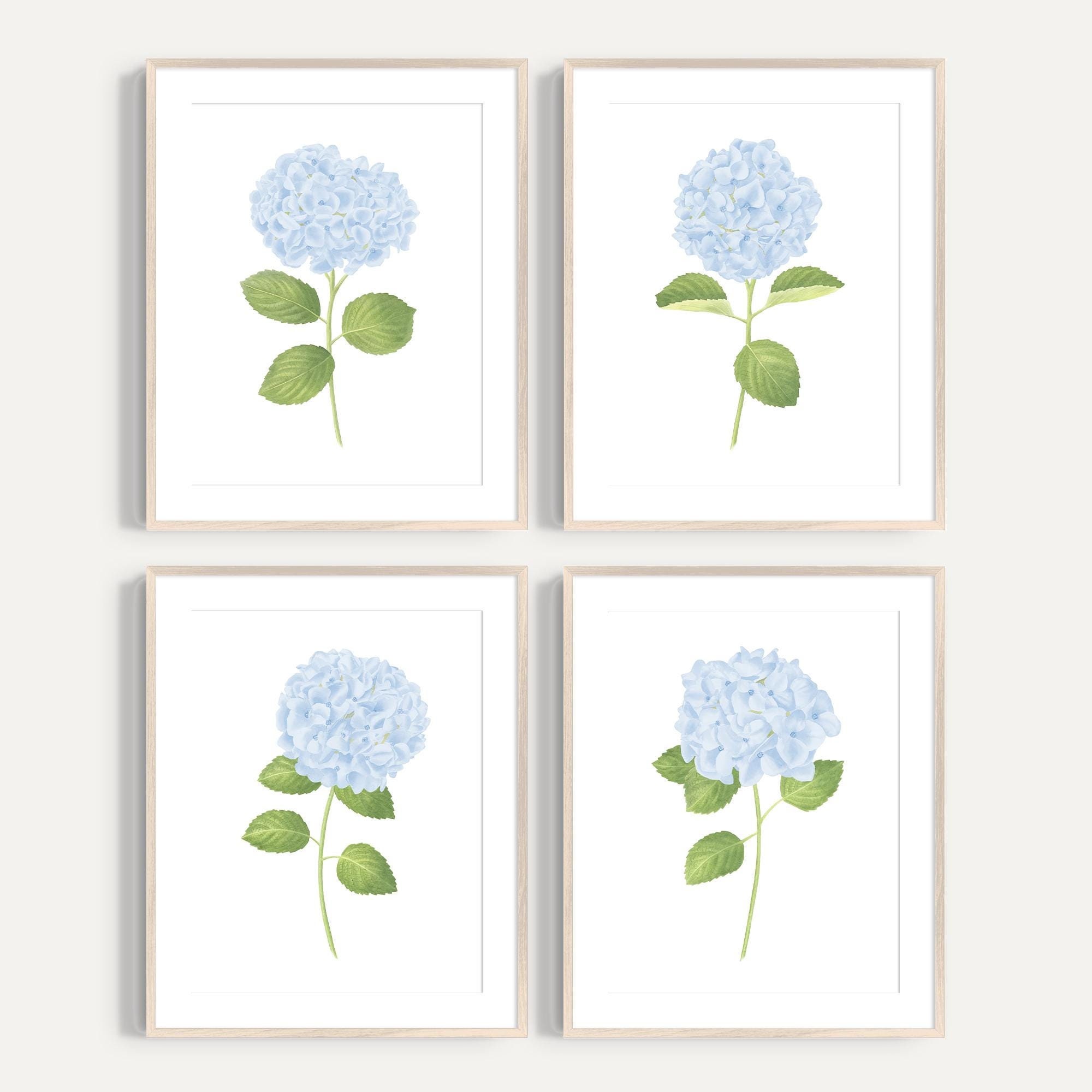 Light Blue Hydrangea Print Set 4 Light Blue Wall Art Hydrangea Painting ...