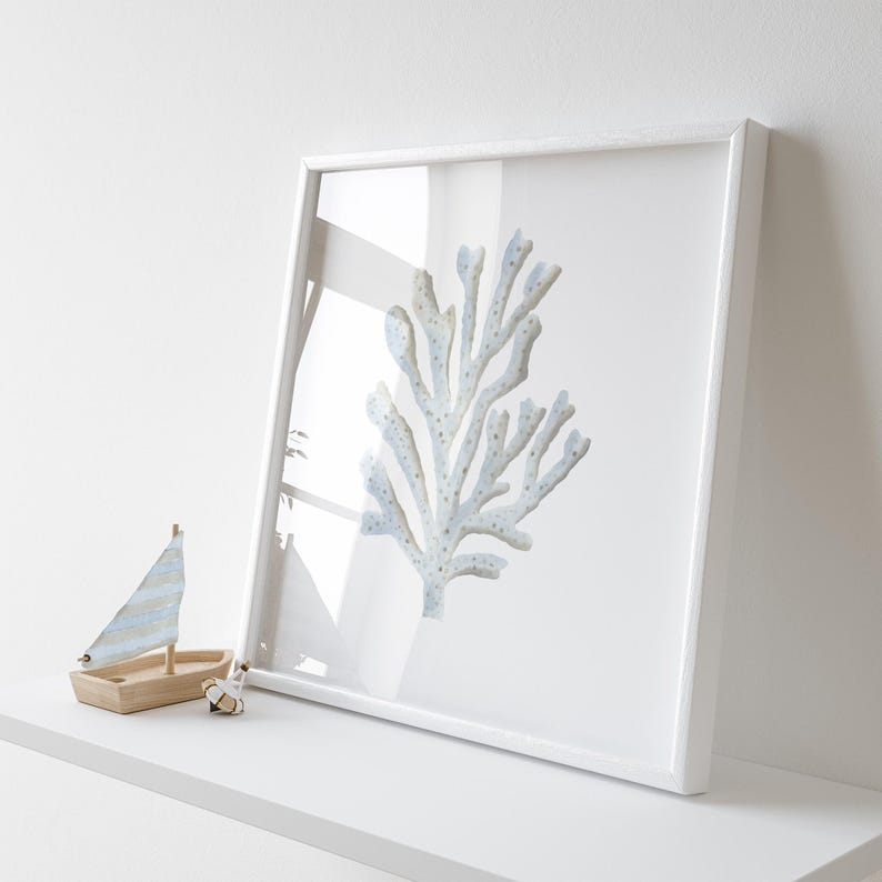 Coastal Wall Art Blue Coral Prints Set 4 Light Blue Wall Art Beach ...
